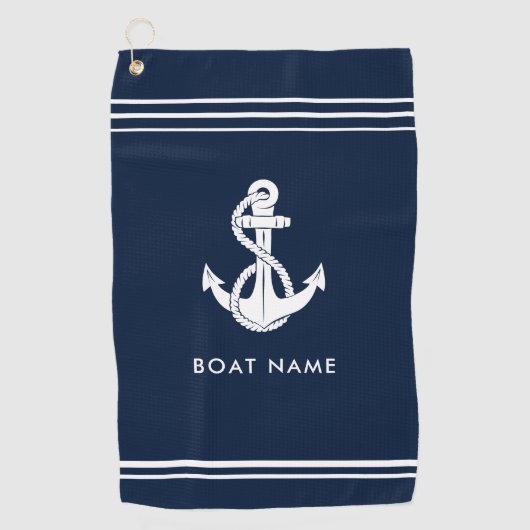 Naam van ankerboot op maat golfhanddoek (Voorkant)