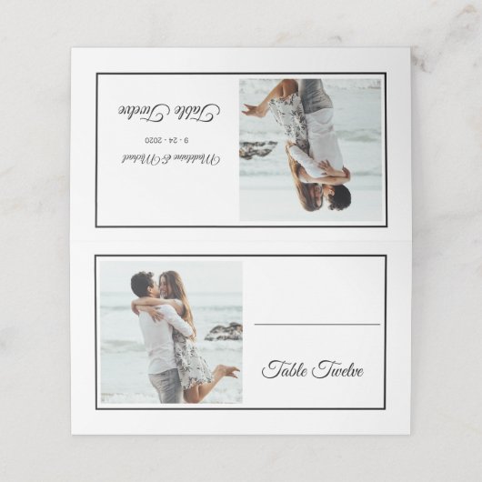 Naam van bezoekers Foto Elegant Wedding Table Numb Plaatskaartje (Buitenkant ongevouwen)