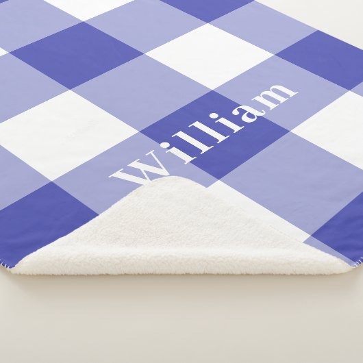 Naam van blauw Gingham Pattern Monogram Sherpa Deken (3/4)