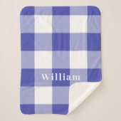 Naam van blauw Gingham Pattern Monogram Sherpa Deken (Voorkant)