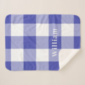 Naam van blauw Gingham Pattern Monogram Sherpa Deken (Voorkant (horizontaal))