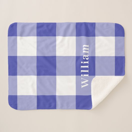 Naam van blauw Gingham Pattern Monogram Sherpa Deken (Voorkant (horizontaal))