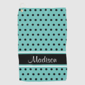 Naam van Blauwgroen zwart-wit dot Stripe Script Golfhanddoek (Voorkant)