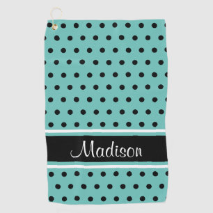 Naam van Blauwgroen zwart-wit dot Stripe Script Golfhanddoek