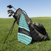 Naam van Blauwgroen zwart-wit dot Stripe Script Golfhanddoek (Groen)