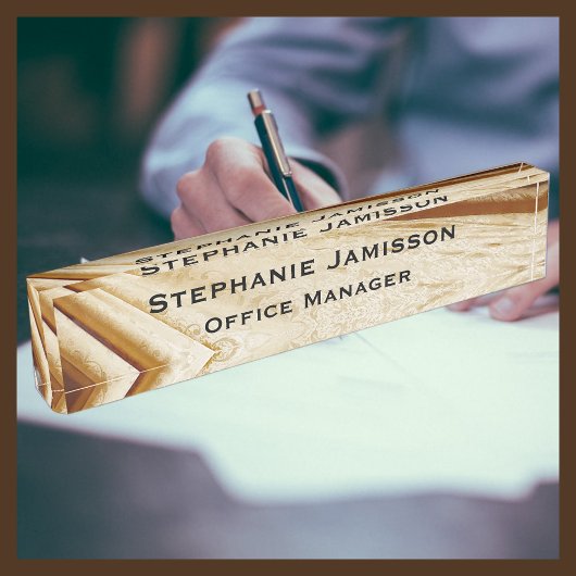 Naam van bruine Faux-fabric en Bord naam van titel Naambordje