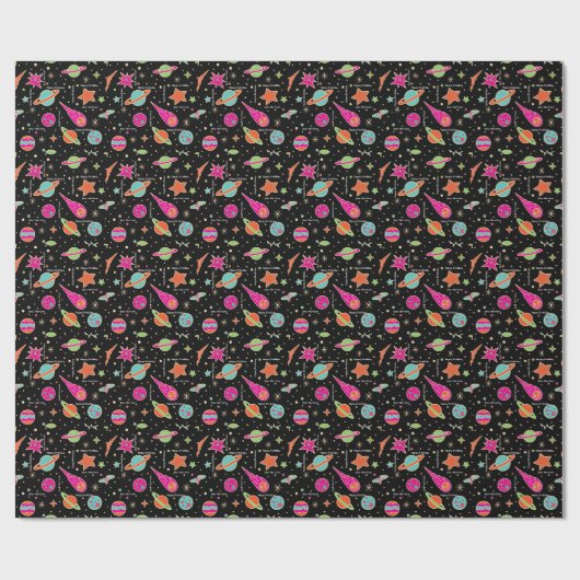 Naam van Cute Space Rocket Pattern Birthday Cadeaupapier (Vlak)