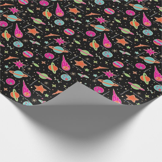 Naam van Cute Space Rocket Pattern Birthday Cadeaupapier (Hoek)