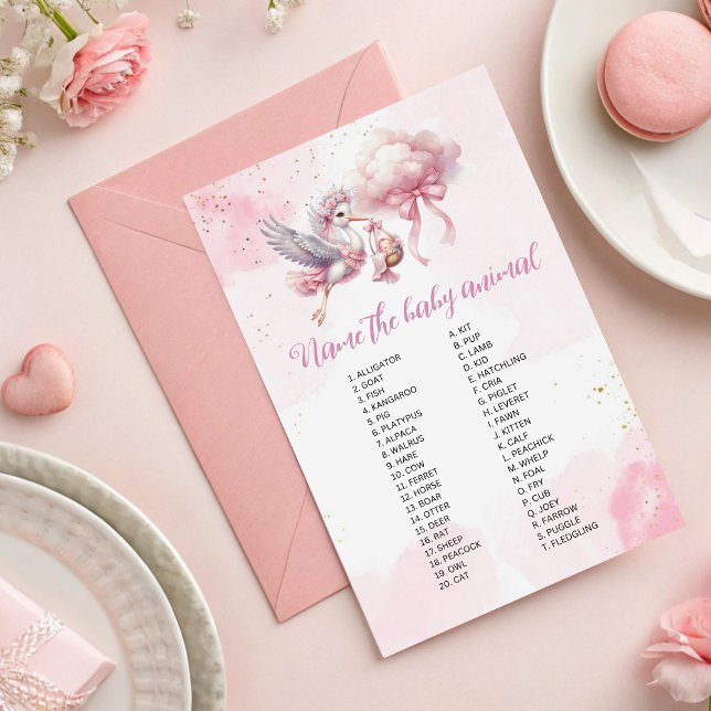 Naam van de Baby Animal Pink Stork Baby shower Gam (Creator heeft geüpload)
