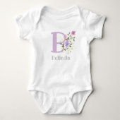 Naam van de baby & Initiaal met bloemen Romper (Voorkant)
