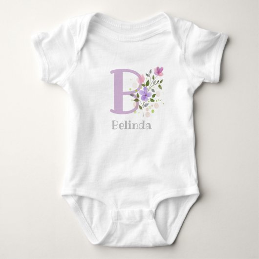 Naam van de baby & Initiaal met bloemen Romper (Voorkant)