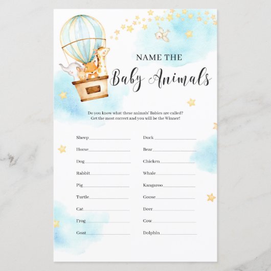 Naam van de Baby shower van de babydieren (Voorkant)