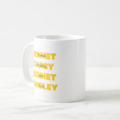 Naam van de belangrijkste karakters van Pride en P Koffiemok (Voorkant links)