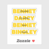 Naam van de belangrijkste karakters van Pride en P Sticker (Vel)