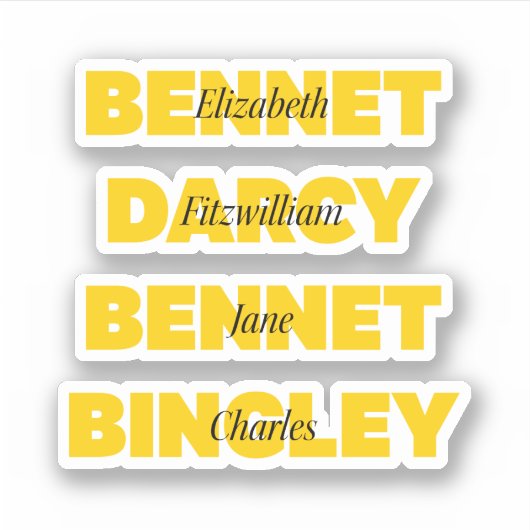 Naam van de belangrijkste karakters van Pride en P Sticker (Voorkant)