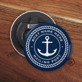 Naam van de boot en kustlijn van het havenanker button flesopener