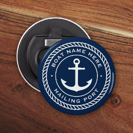 Naam van de boot en kustlijn van het havenanker button flesopener