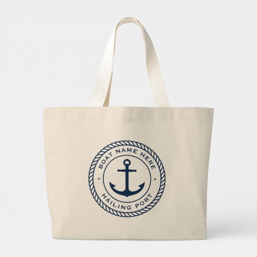 Naam van de boot en kustlijn van het havenanker grote tote bag (Achterkant)