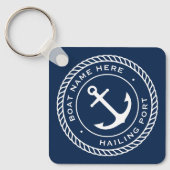 Naam van de boot en kustlijn van het havenanker sleutelhanger (Voorkant)