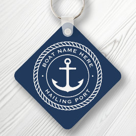 Naam van de boot en kustlijn van het havenanker sleutelhanger