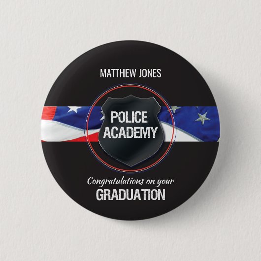 Naam van de douane, Afstuderen van de Politieacade Ronde Button 5,7 Cm (Voorkant)