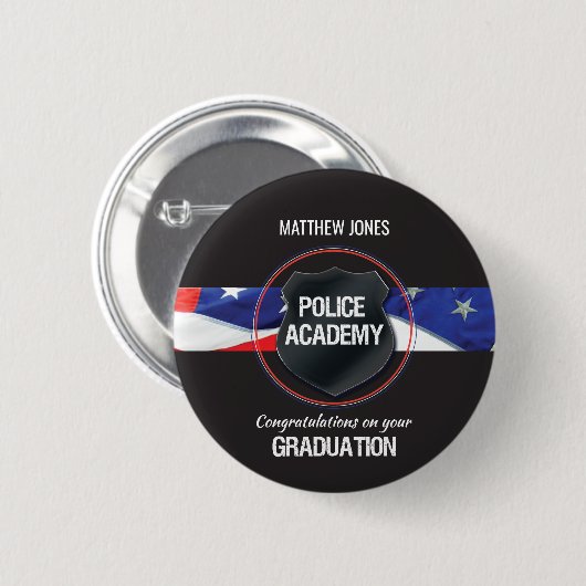 Naam van de douane, Afstuderen van de Politieacade Ronde Button 5,7 Cm (Voorkant /achterkant)