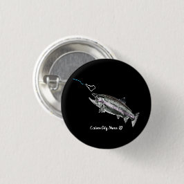 NAAM VAN DE DOUANESCHIEDENIS STEELHEAD HIER FISHY  RONDE BUTTON 3,2 CM
