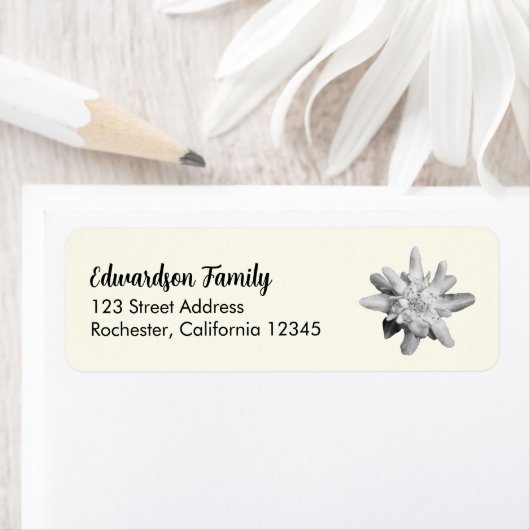Naam van de familie Edelweiss-bloem retouradres Etiket (Insitu)