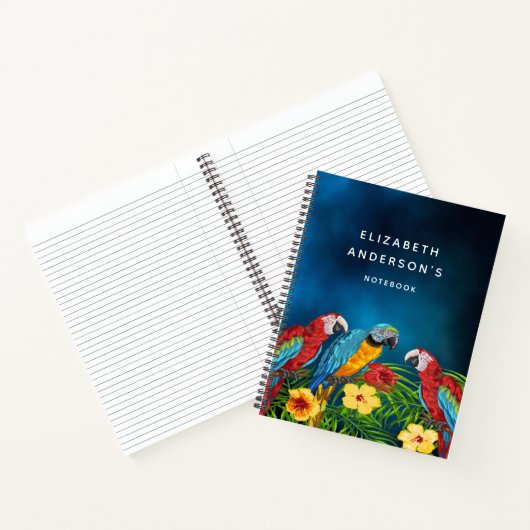 Naam van de floralen van marinesblauwe papegaaivog notitieboek (Binnen)