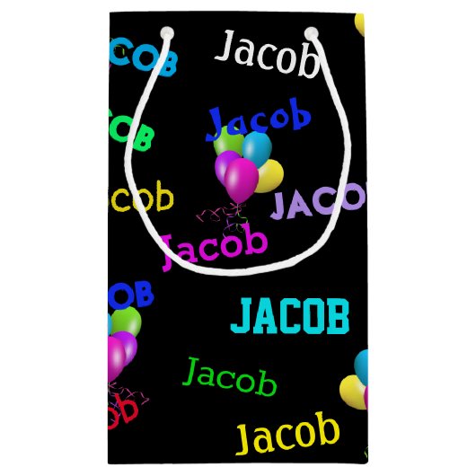 Naam van de geboortedag en ballon bouquet klein cadeauzakje (Achterkant)