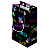 Naam van de geboortedag en ballon bouquet klein cadeauzakje (Achterkant Gekanteld)