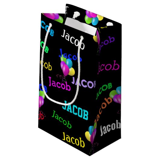 Naam van de geboortedag en ballon bouquet klein cadeauzakje (Achterkant Gekanteld)