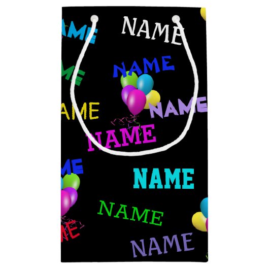 Naam van de geboortedag en ballon bouquet klein cadeauzakje (Achterkant)