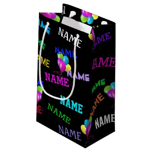 Naam van de geboortedag en ballon bouquet klein cadeauzakje (Achterkant Gekanteld)