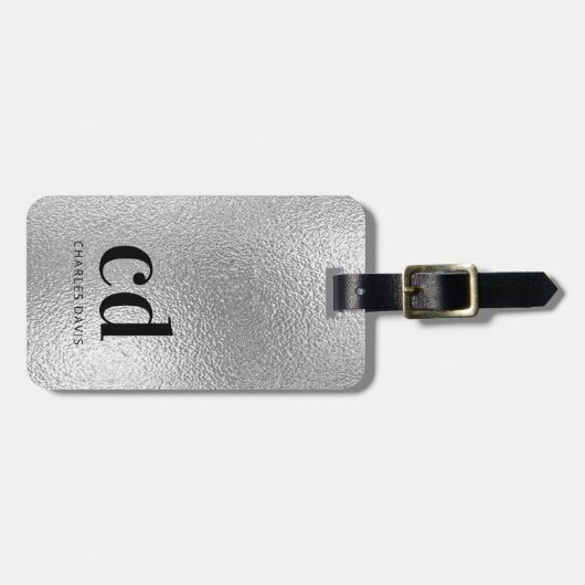 Naam van de initialen voor zilveren monogram bagagelabel (Voorkant horizontaal)