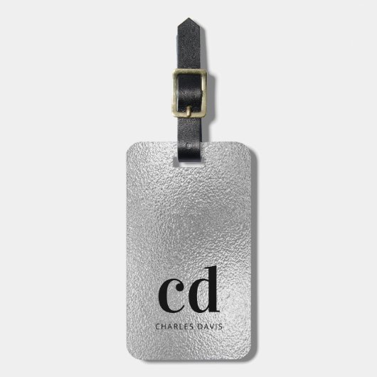 Naam van de initialen voor zilveren monogram bagagelabel (Voorkant verticaal)