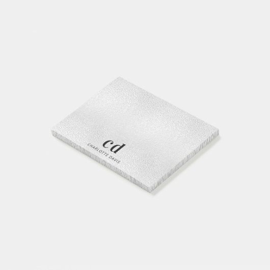 Naam van de initialen voor zilveren monogram post-it® notes (Schuin)