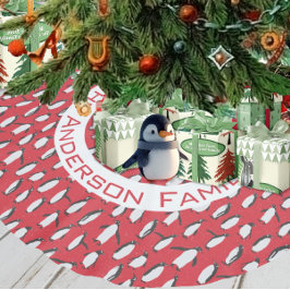 Naam van de kerstfamilie Penguin en Snowflakes Kerstboom Rok