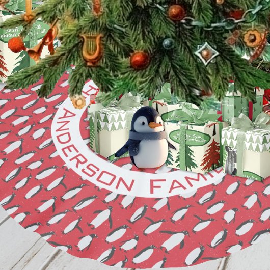 Naam van de kerstfamilie Penguin en Snowflakes Kerstboom Rok