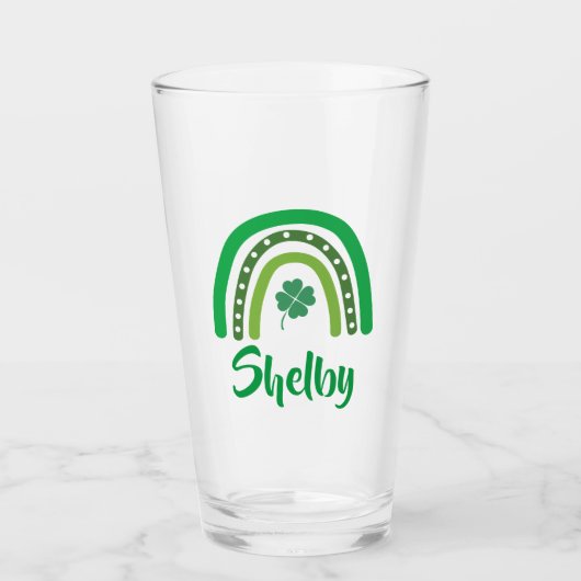 NAAM VAN DE KLANT St. Patrick's Day Boho Rainbow Glas (Voorkant)