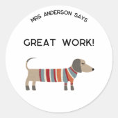 Naam van de leerkracht Aanmoedigingshond Ronde Sticker (Voorkant)