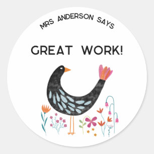 Naam van de leraar Aanmoediging Vogel Ronde Sticker