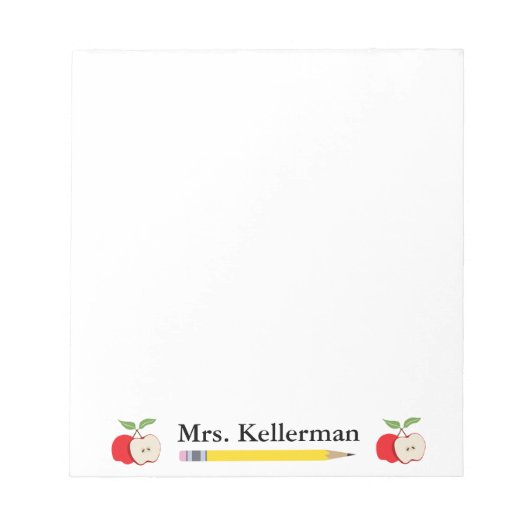 Naam van de leraar met appels en potlood 5,5 x 6 notitieblok (Voorkant)