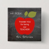 Naam van de leraar | Rode appel schoolbord bedankt Vierkante Button 5,1 Cm (Voorkant)