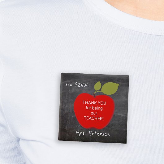 Naam van de leraar | Rode appel schoolbord bedankt Vierkante Button 5,1 Cm
