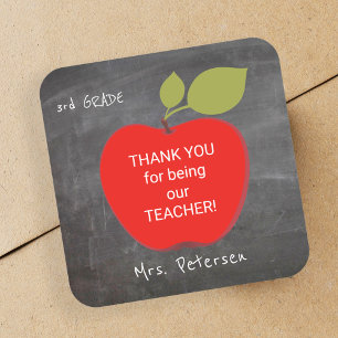 Naam van de leraar   Rode appel schoolbord bedankt Vierkante Sticker