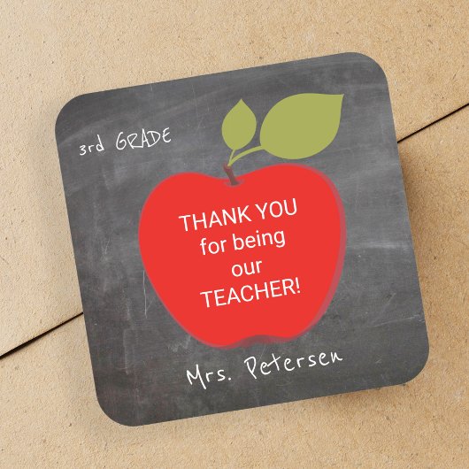 Naam van de leraar | Rode appel schoolbord bedankt Vierkante Sticker