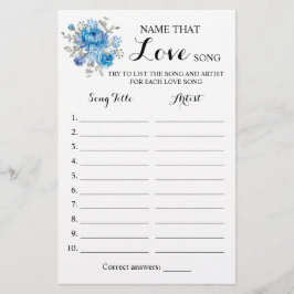 Naam van de liefdeskaart Song Blue Flower Game Flyer