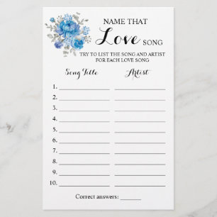 Naam van de liefdeskaart Song Blue Flower Game Flyer