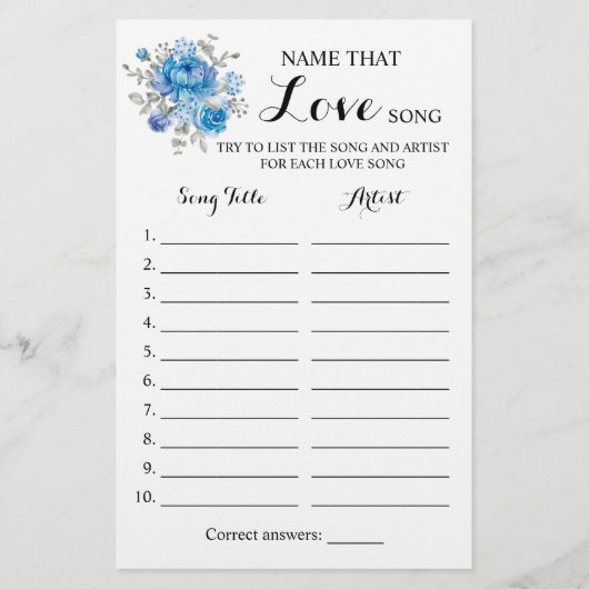 Naam van de liefdeskaart Song Blue Flower Game Flyer (Voorkant)